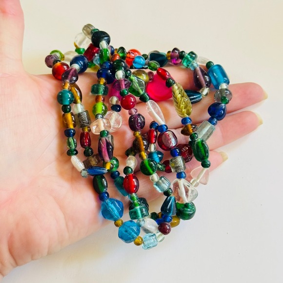 VTG BOHO Necklace colorful poured art Glass beads long strand Statement rare 48" - Picture 1 of 6